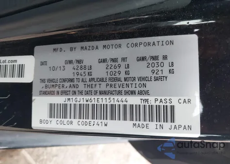 2014 Mazda Mazda6 I Grand Touring from USA, damaged, VIN JM1GJ1W61E1151444